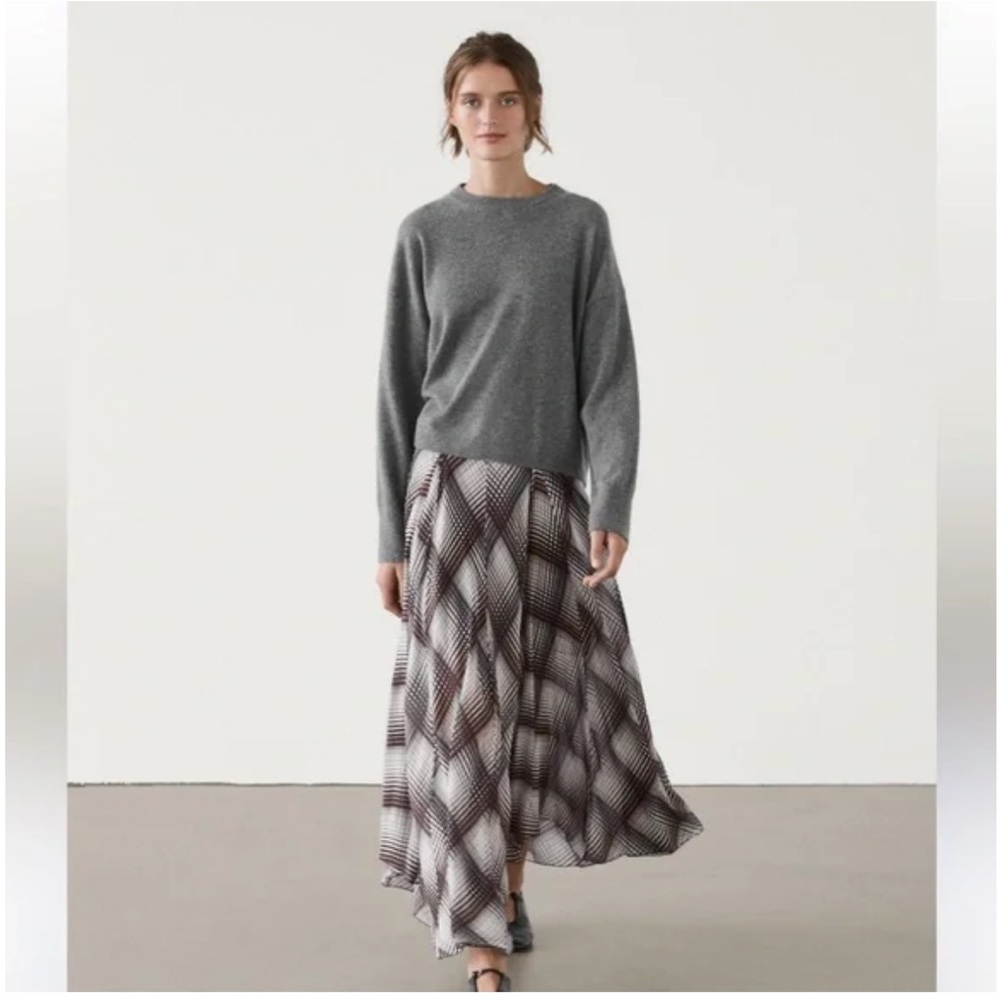 Massimo Dutti Long Flared Skirt with Checked Details - Picture 5 of 8